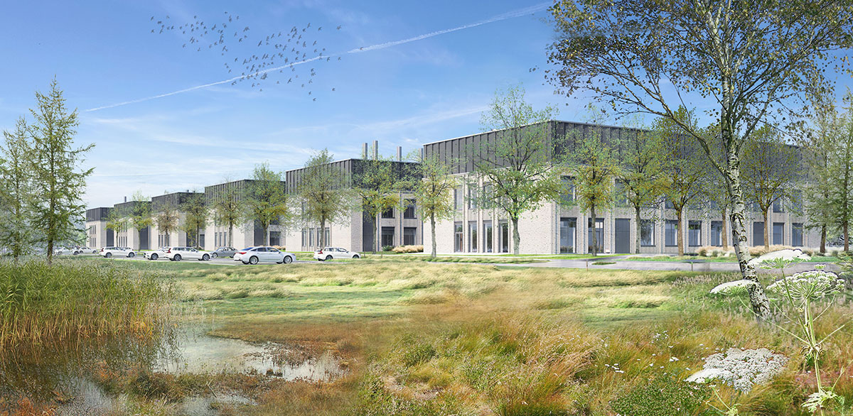 Architecht illustrations of the coming quality control buildings in Hillerød, Denmark.